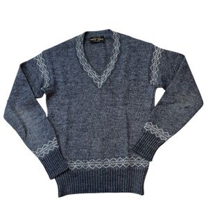 Pierre Cardin Gray V-Neck Sweater with White Pattern